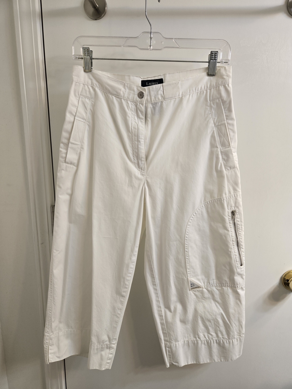 Vtg 90s Lauren Ralph Lauren Green Label White Cargo Capri Pants, 8 HK